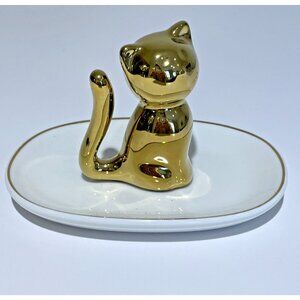 Tri Coastal Kitten Cat Trinket Dish Jewelry Ring Holder Gold Glam 4.5" Vanity